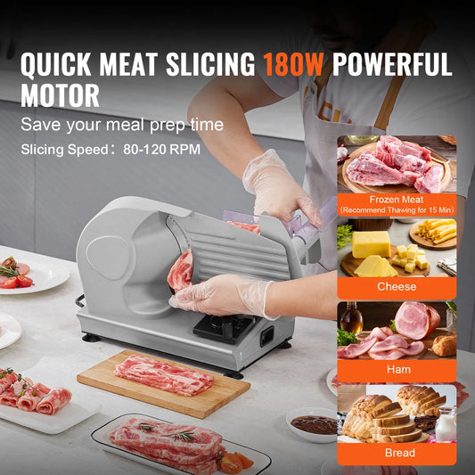 Meat Slicer Electric Deli Food Slicer SUS 420 Stainless Steel Blade and Blade Guard Adjustable Thickness