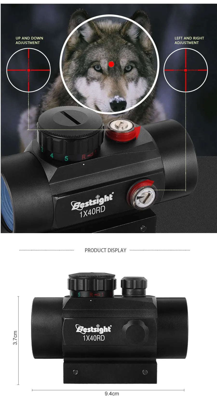 1x40 Red Dot Sight Green Red Dot Sight Illuminated 20mm Rails