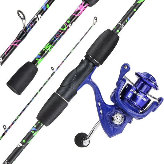 2 Piece 6 Foot Graphite and Fiberglass Fishing Rod Combo with Anti Reverse Spinning Reel for Freshwater and Saltwater