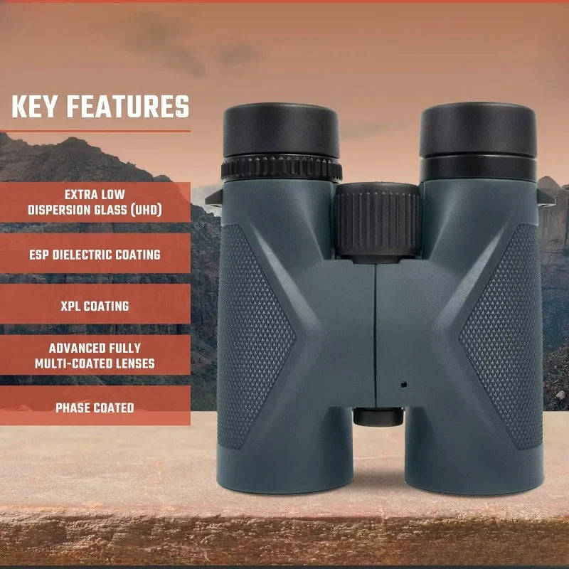 8x42 UHD Gray Binoculars with ED Glass, High-Powered Binoculars.
