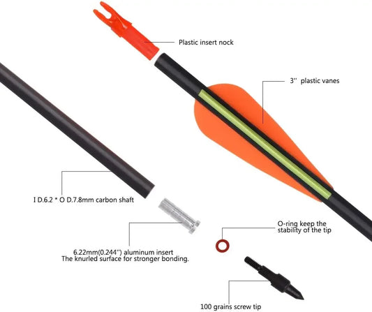 Carbon Hunting Arrows with 100 Grain with Tips.