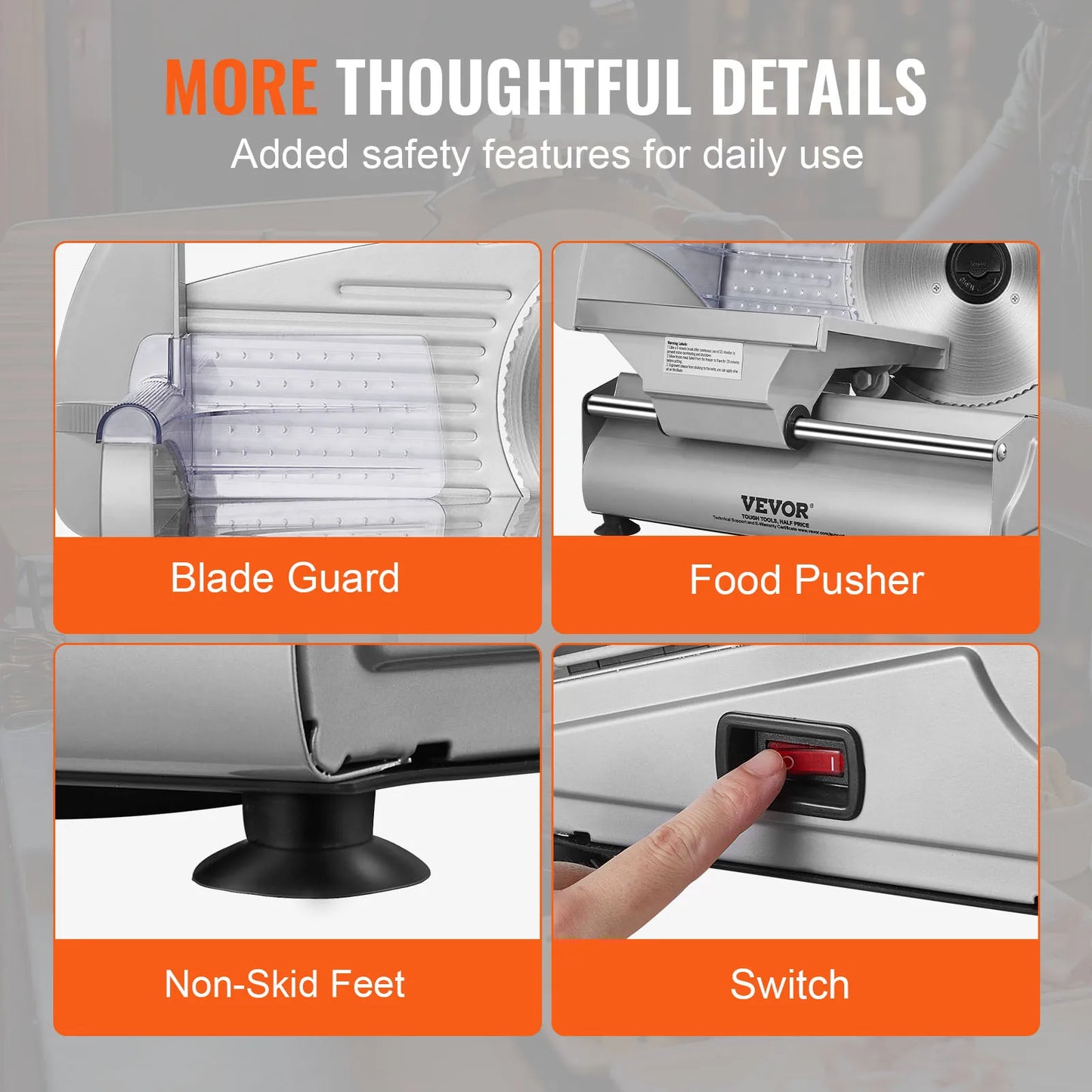Meat Slicer Electric Deli Food Slicer SUS 420 Stainless Steel Blade and Blade Guard Adjustable Thickness