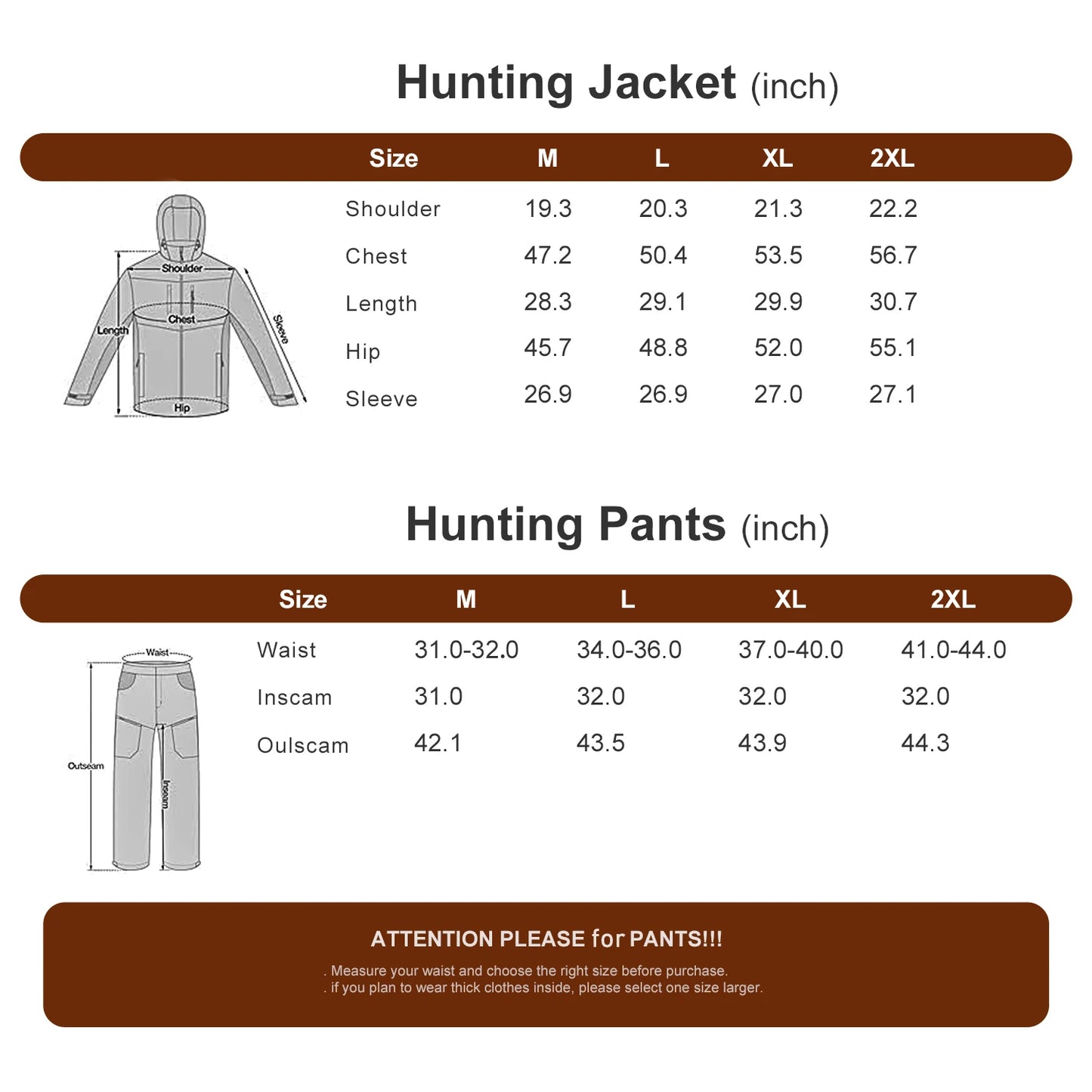 Hunting Clothes with Fleece Lining, Safety Strap Compatible, Water-Resistant, Silent Hunting Jacket and Pants.