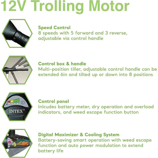 Transom Trolling Motor: Easy to Attach Built in Battery Meter.