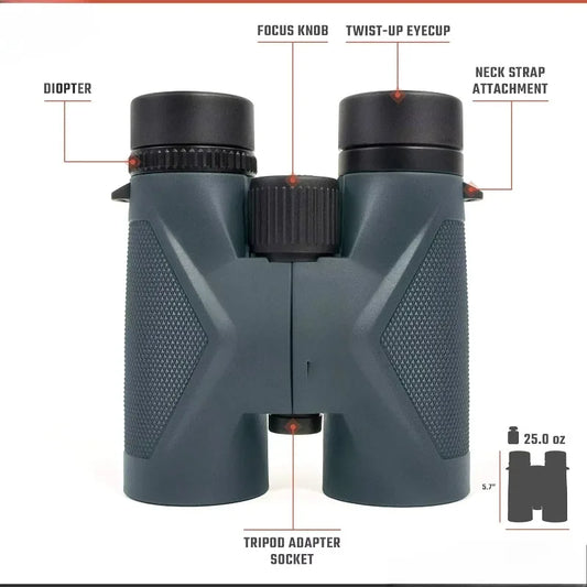 8x42 UHD Gray Binoculars with ED Glass, High-Powered Binoculars.