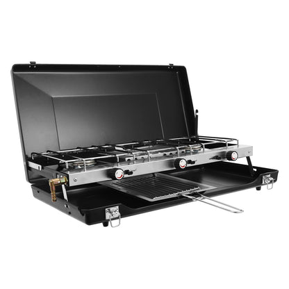 Portable Camping Stove with Griddle 3 Burner Propane Gas Stove