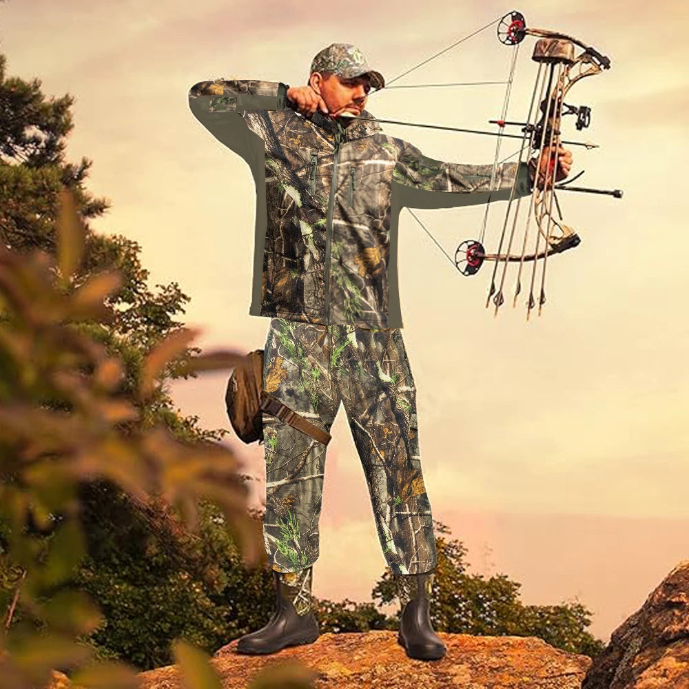 Hunting Clothes with Fleece Lining, Safety Strap Compatible, Water-Resistant, Silent Hunting Jacket and Pants.