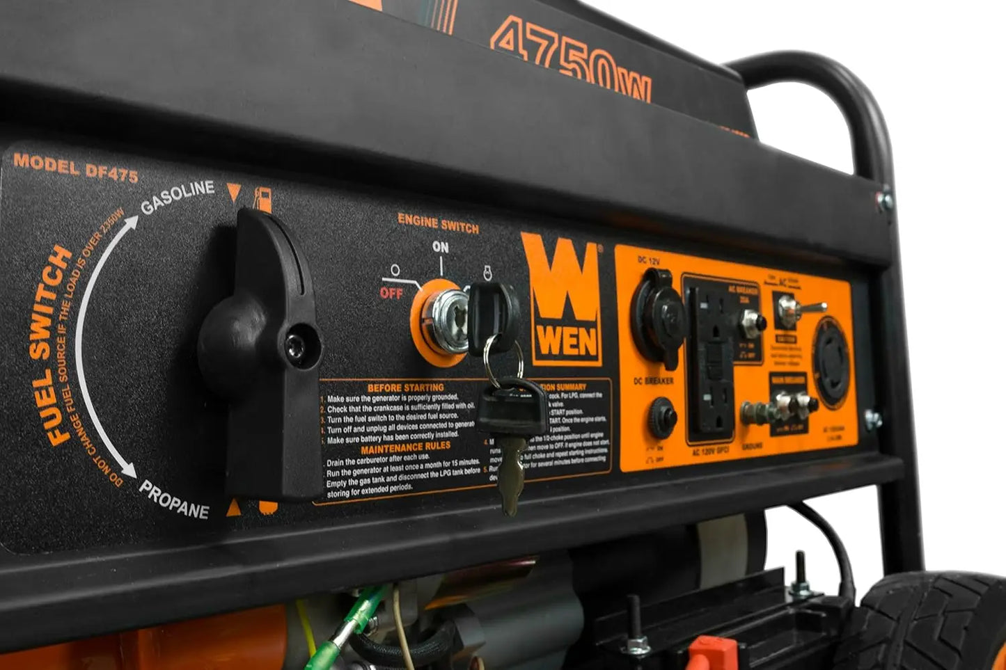 2025 Dual Fuel Portable Generator with Wheel Kit and Electric Start 4,750-Watt 120V/240V