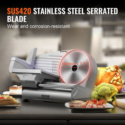 Meat Slicer Electric Deli Food Slicer SUS 420 Stainless Steel Blade and Blade Guard Adjustable Thickness