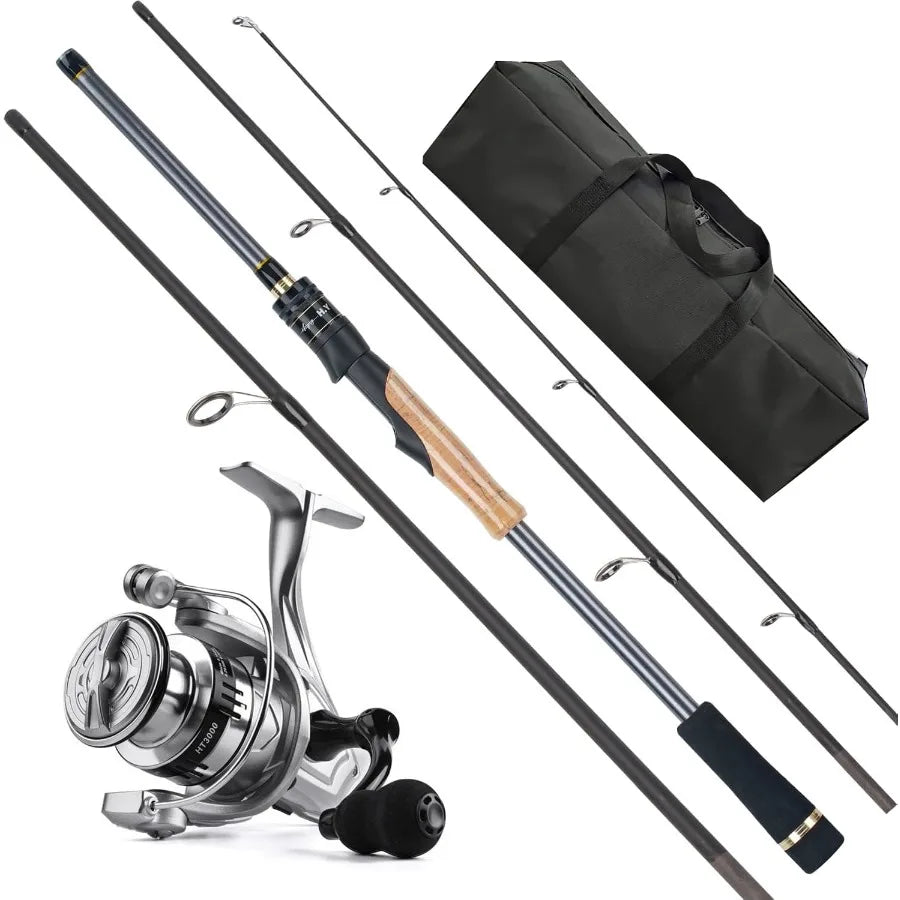 4 Piece 7 ft. Carbon Fiber Spinning Rod and Reel Combo with Carry Bag