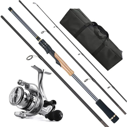 4 Piece 7 ft. Carbon Fiber Spinning Rod and Reel Combo with Carry Bag