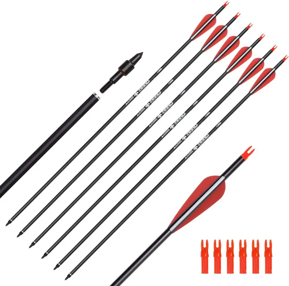 Arrows for Compound Bows, Carbon Hunting Arrows for Archery Spine 500 with 100 Grain Screw Tips 6/12PCS 26/28/30"