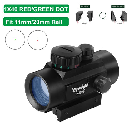 1x40 Red Dot Sight Green Red Dot Sight Illuminated 20mm Rails