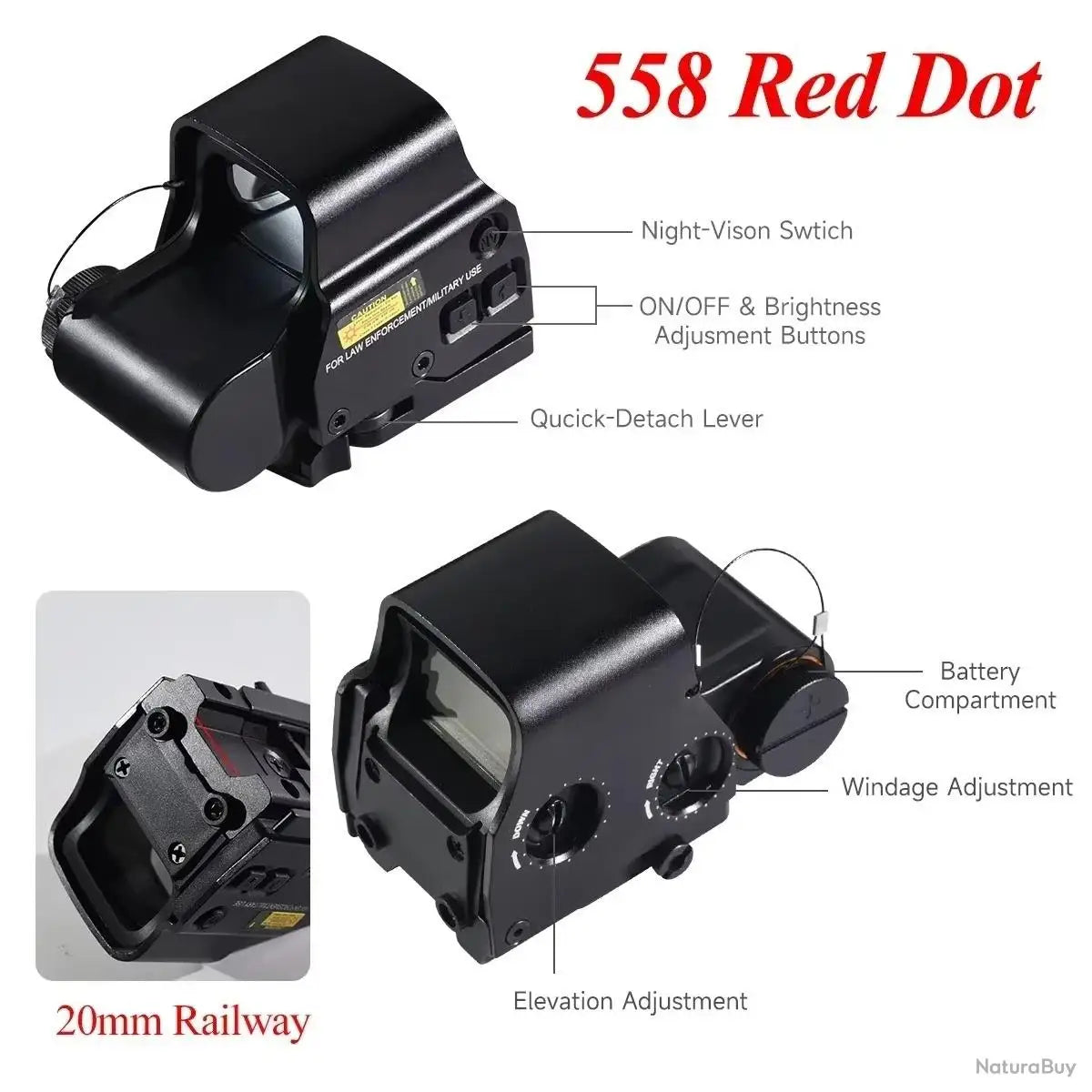 Hybrid 558 G45 Viewfinder、Green Red Dot Holographic Collimato Optic Sight G45 5X Magnifier|20mm Rail Mounts&QD Lever No battery