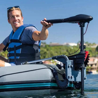 Transom Trolling Motor: Easy to Attach Built in Battery Meter.