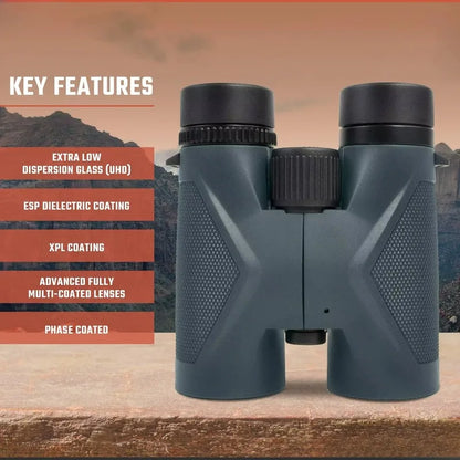 8x42 UHD Gray Binoculars with ED Glass, High-Powered Binoculars.