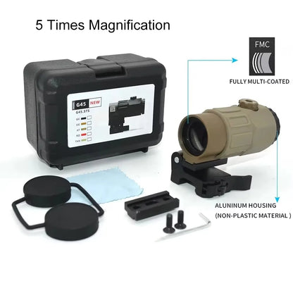 G33 G43 G45 Sight Fixed 3X 5X Magnifier Scope with Switch to Side Quick Detachable QD Mount