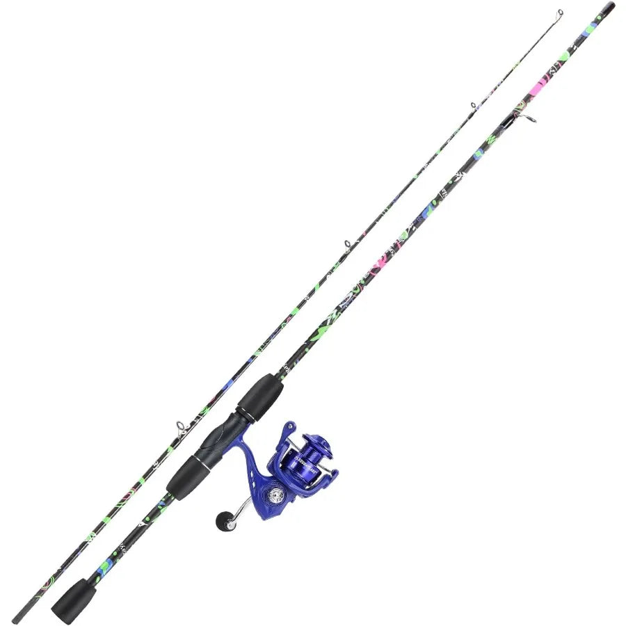 2 Piece 6 Foot Graphite and Fiberglass Fishing Rod Combo with Anti Reverse Spinning Reel for Freshwater and Saltwater
