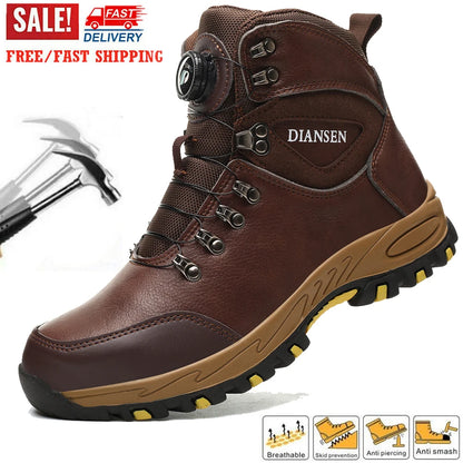 High Top Men Work Shoes Anti-Puncture Anti-Smash Work, Slip Resistant Comfortable Waterproof Boots