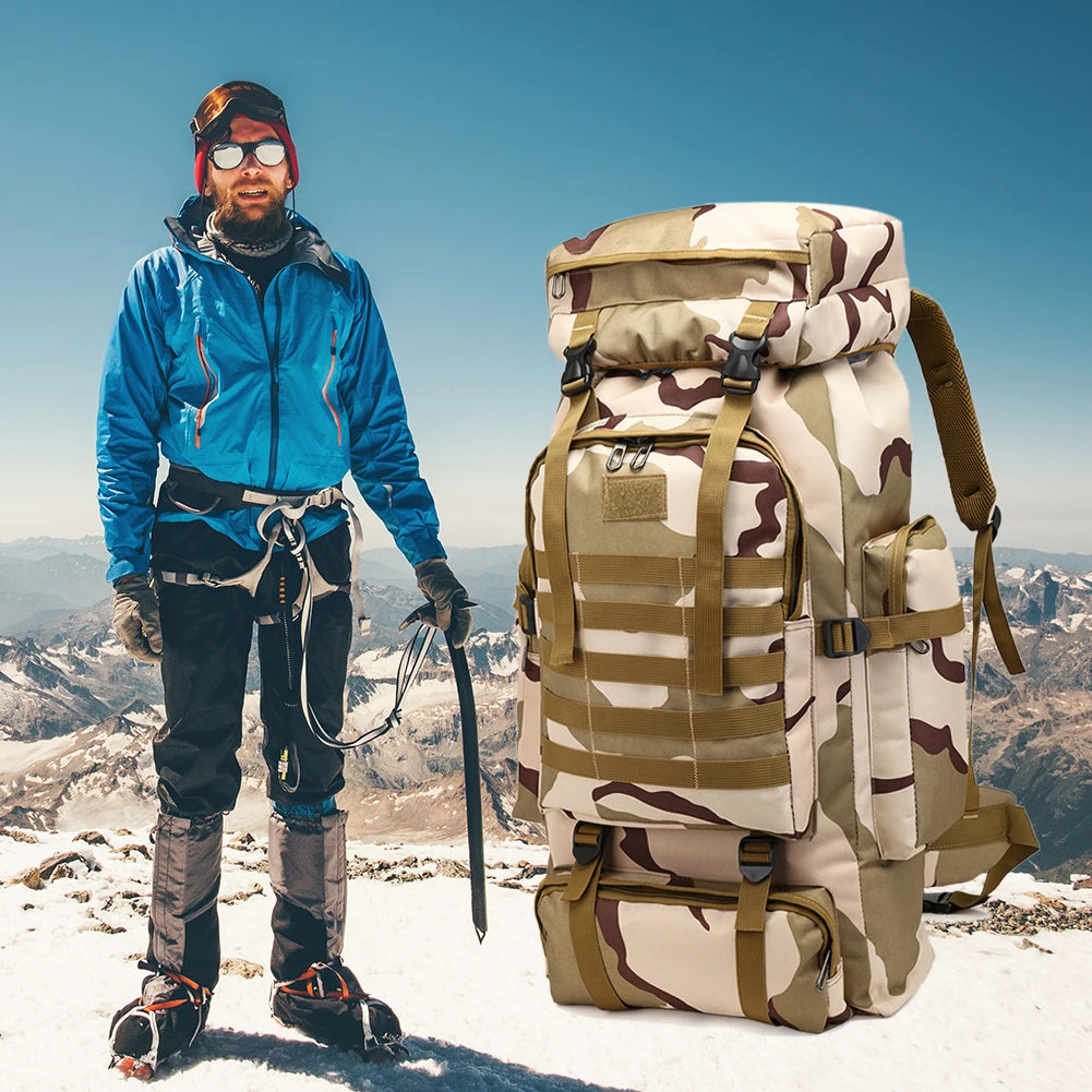 80L/600D Mountaineering Tactical Backpack Waterproof Climbing Rucksack