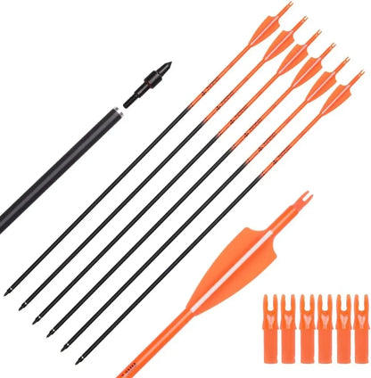 Carbon Hunting Arrows Spine 500 with 100 Grain with Screw Tips. Green/Orange, Arrows for Compound Bows 28 "