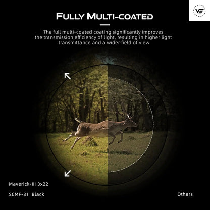 Maverick-III 3x22 Magnifier with Rubber Armed, Red Dot Scope Sight, AR 15