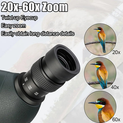 Angled 20-60x80 Spotting Scope, Dual Focus, IPX7 Waterproof.