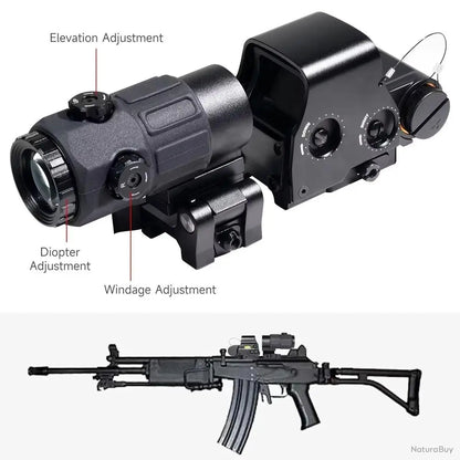 Hybrid 558 G45 Viewfinder、Green Red Dot Holographic Collimato Optic Sight G45 5X Magnifier|20mm Rail Mounts&QD Lever No battery
