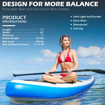 Paddle Board 11'x33 x6 Extra Wide Inflatable Stand Up Paddle Board.