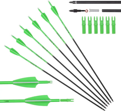 Carbon Hunting Arrows Spine 500 with 100 Grain with Screw Tips. Green/Orange, Arrows for Compound Bows 28 "