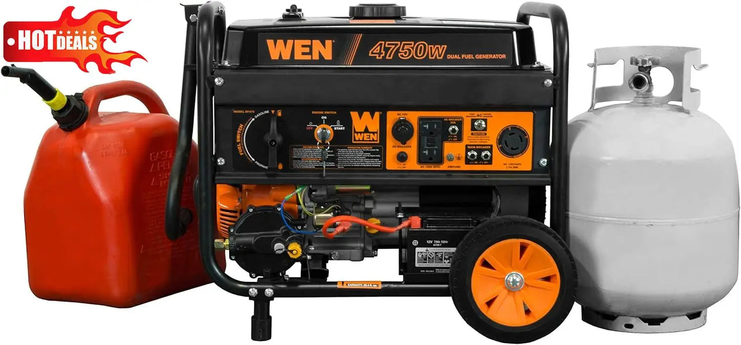 2025 Dual Fuel Portable Generator with Wheel Kit and Electric Start 4,750-Watt 120V/240V