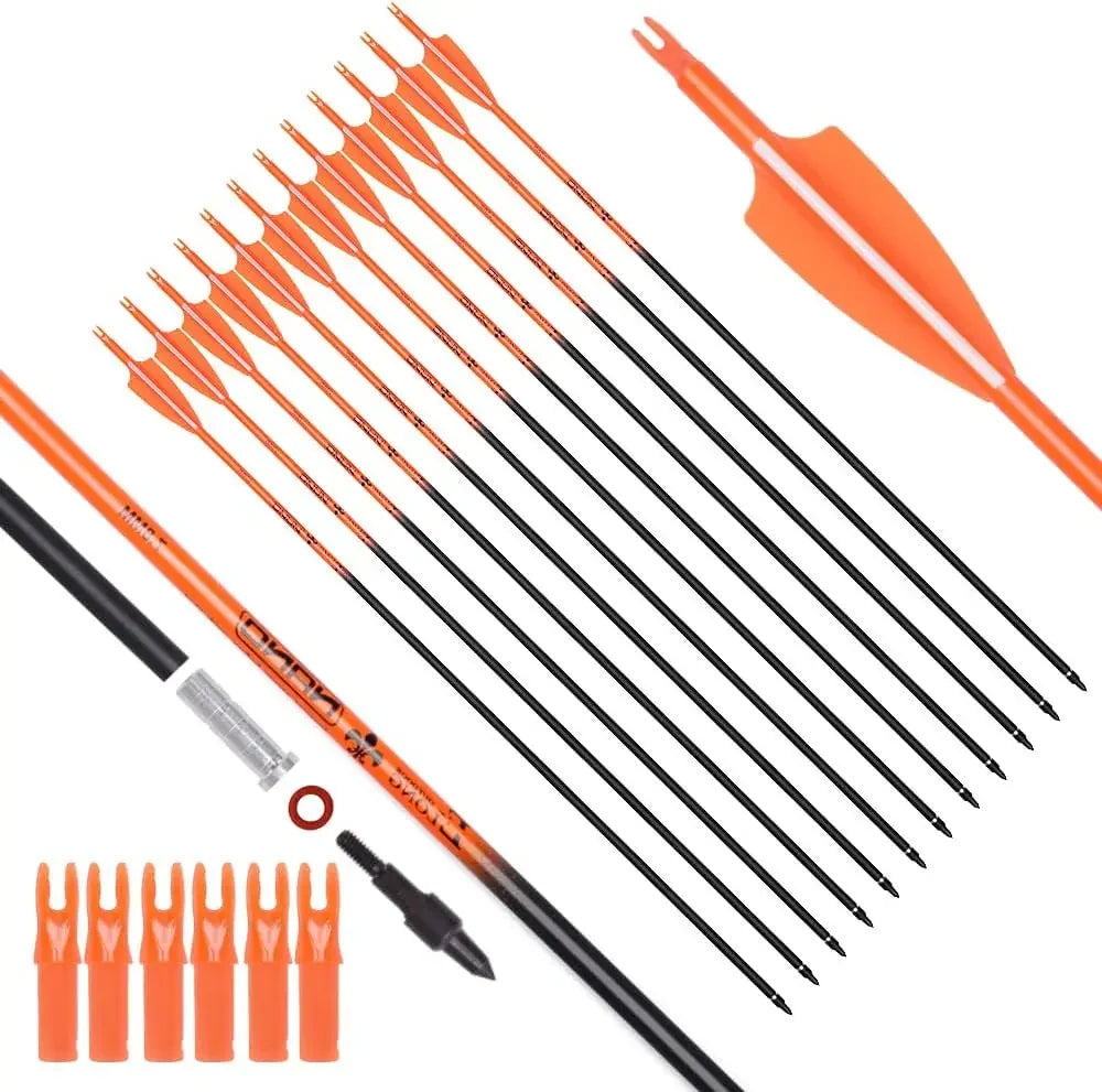 Carbon Hunting Arrows Spine 500 with 100 Grain with Screw Tips. Green/Orange, Arrows for Compound Bows 28 "