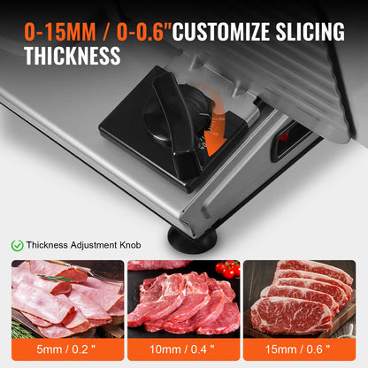 Meat Slicer Electric Deli Food Slicer SUS 420 Stainless Steel Blade and Blade Guard Adjustable Thickness