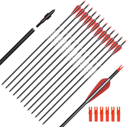 Arrows for Compound Bows, Carbon Hunting Arrows for Archery Spine 500 with 100 Grain Screw Tips 6/12PCS 26/28/30"
