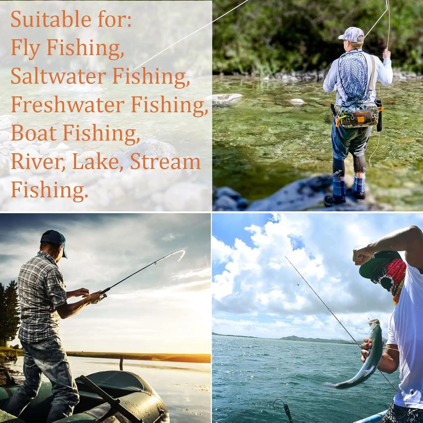 Fly Fishing Net with Soft Rubber Mesh, Wooden Handle for Freshwater, Saltwater Fishing, Catch and Release
